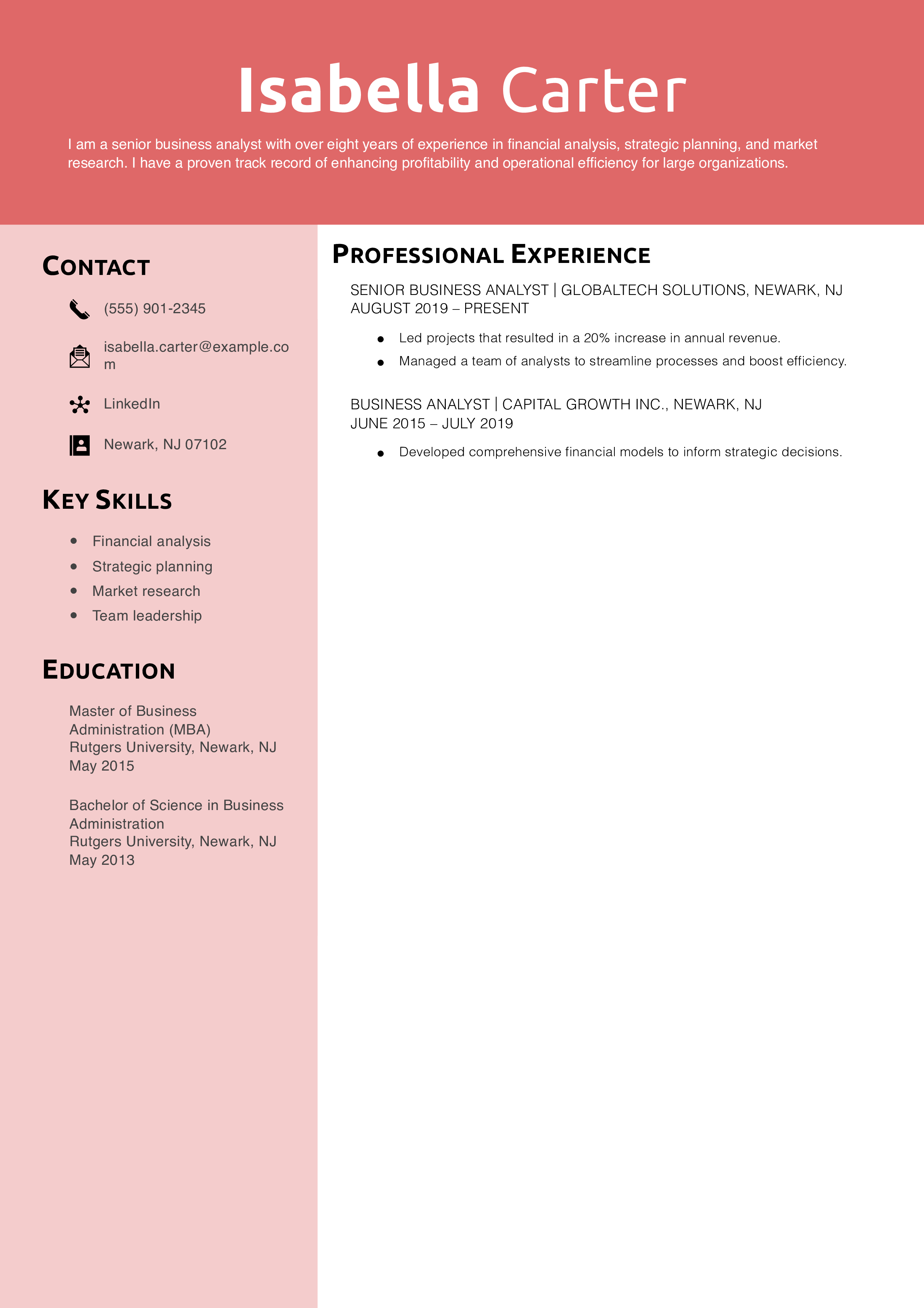 Senior Business Analyst Resume Example